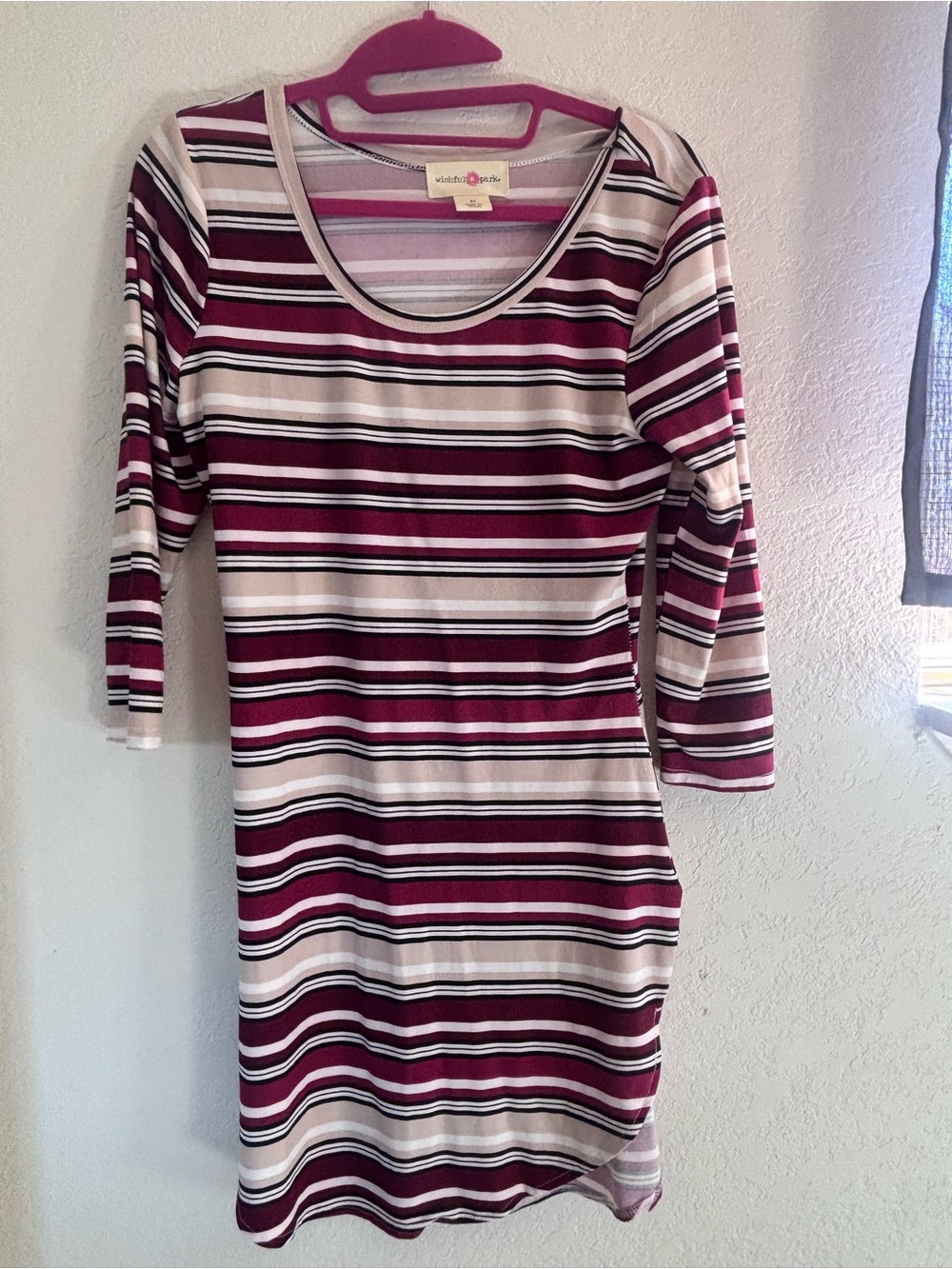 Wishful Park Striped Long Sleeve Dress in Berry and Cream
